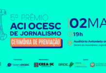 A cerimônia de entrega do 5º Prêmio ACI OCESC de Jornalismo será no dia 2 de março